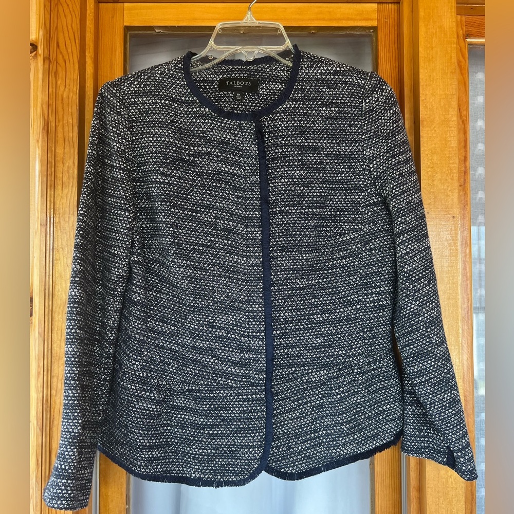 Talbots Blazer Size 8 Petites Tweed Style Black and White